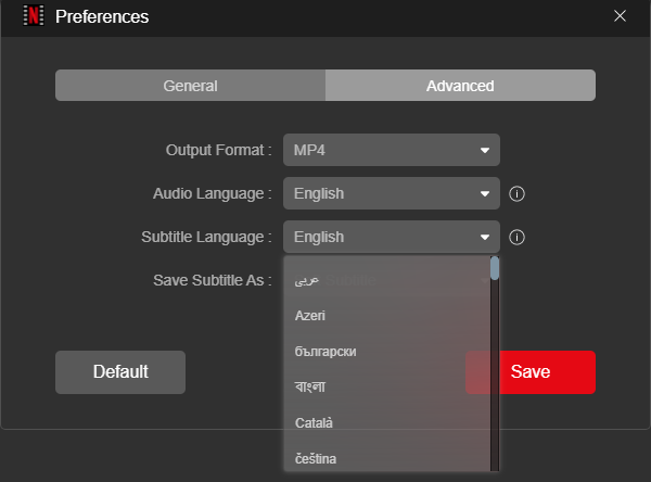 Preferences Subtitle Language